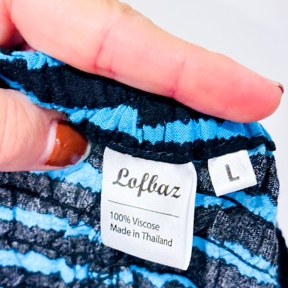 LOFBAZ Black & Blue Striped Harem Pants | Boho Lightweight Viscose | Large * - Picture 5 of 8